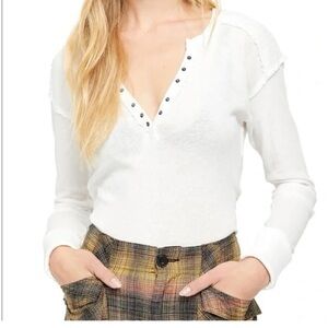 FREE PEOPLE TO White Button-Down Top